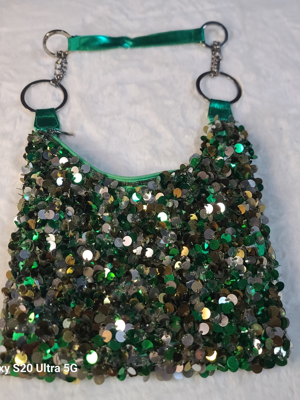 Source Unknown Green Sequin Shoulder Bag with Metallic Accents